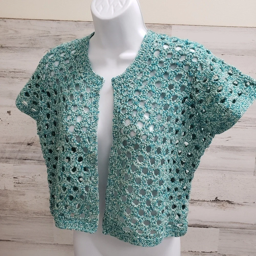 Isaac Mizrahi Live Blue White Shrug Size Medium - Picture 1 of 6